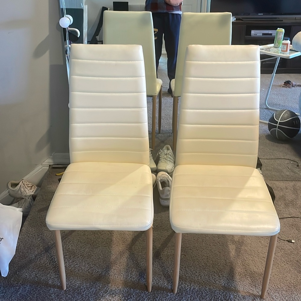 Faux white leather dining/kitchen table chairs